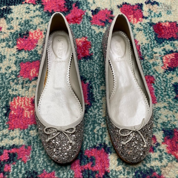 J. Crew Camille Silver Glitter Ballet Flats - Picture 2 of 7